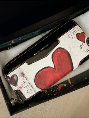 Mario Hernandez White Wallet with Red Heart Print